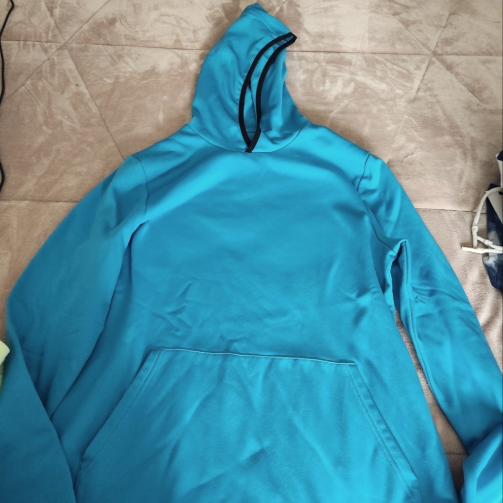 Xersion Mens Size Medium Hoodie with pocket Turquoise Blue with Black Trim
